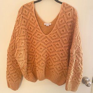 Crochet Sweater, Francesca's, Mustard Yellow, Large